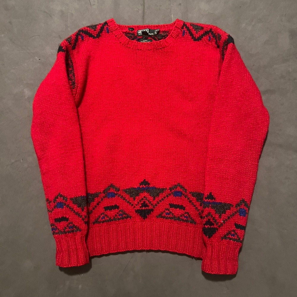 Vintage Polo Ralph Lauren Handknit Wool Sweater Mens 20 M Red Southwestern Aztec